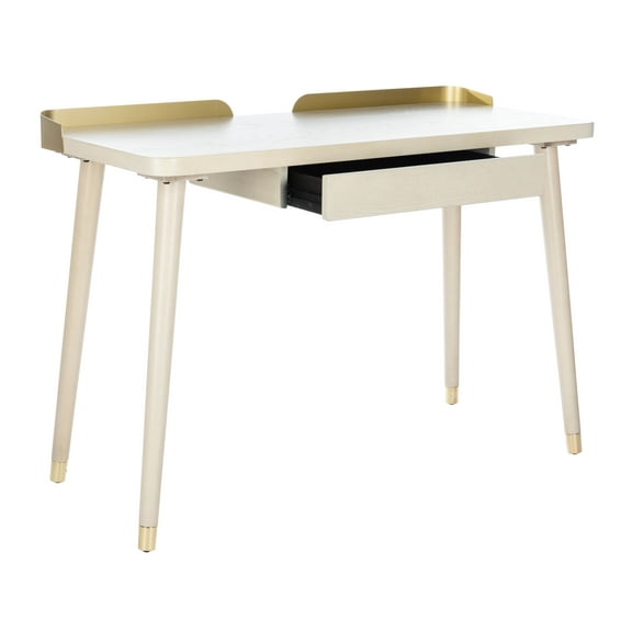SAFAVIEH Parker Retro-Chic Desk with 1 Pull-Out Drawer, White Wash/Gold