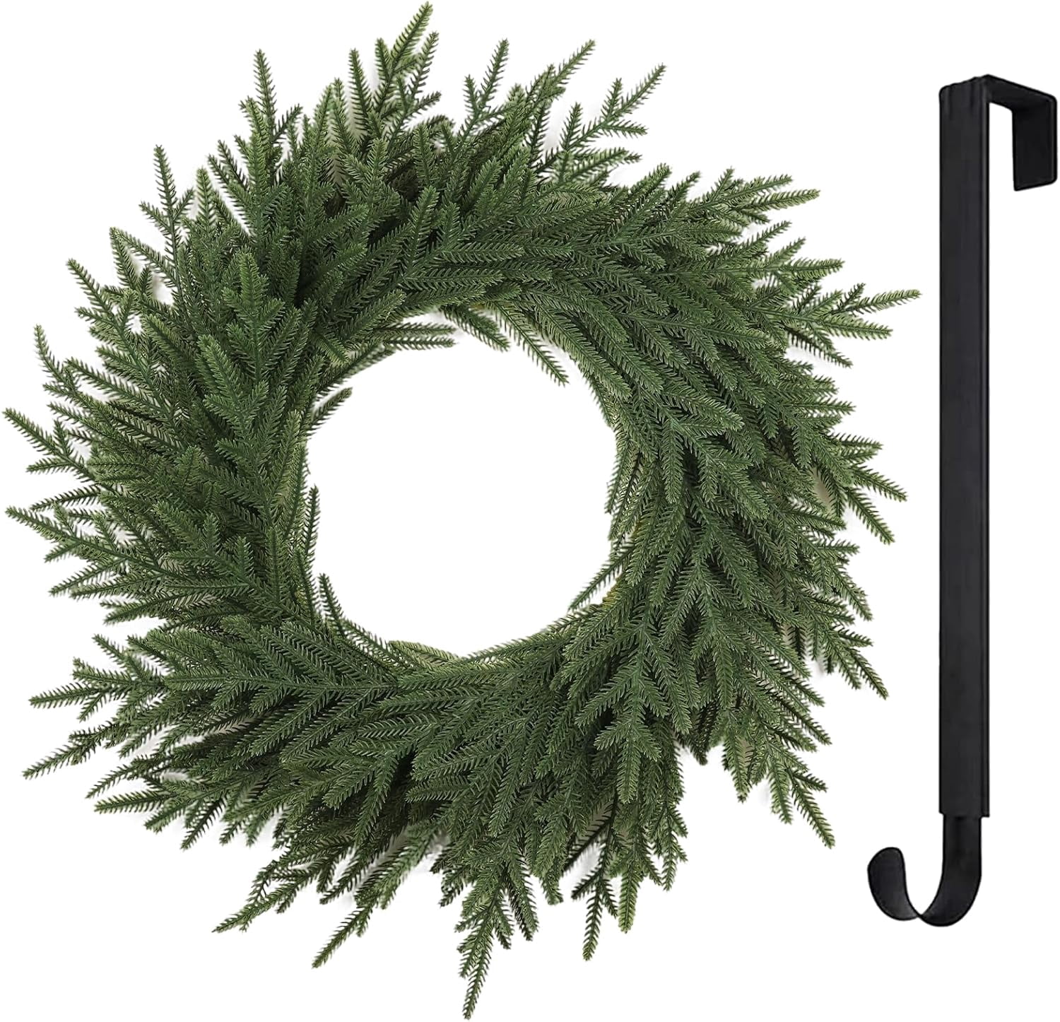 22” Norfolk Christmas Wreath, with Led Lights Artificial Real Touch Pine Greenery Branches,  for Front Door Winter Outdoor Indoor Wall Decorations