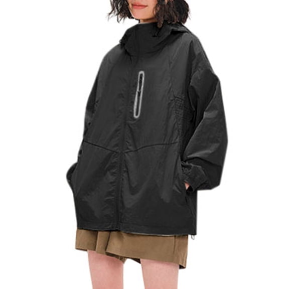 FUZHIQ Women's UPF 50 UV Protection Lightweight Sun Jacket Packable Hooded Full Zip Quick Dry Sun Shirt for Vacation Beach Travel Daily Outdoor,XS