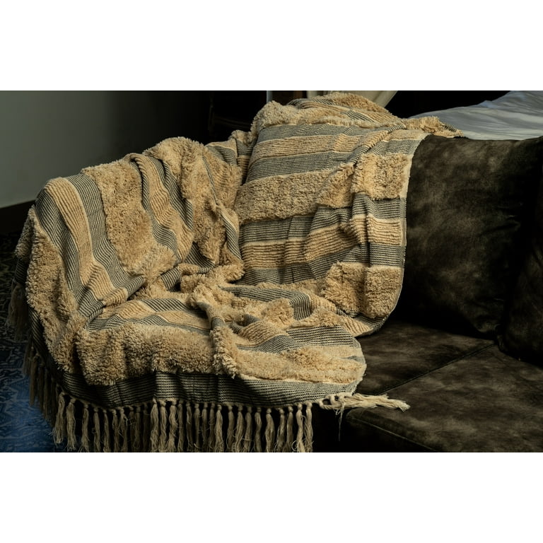 THE ART BOX Hand Woven Couch D cor Blanket Off White Throw Blanket Bohemian Beach Mud cloth Blanket for Couch Bedroom Travel Farmhouse Boho Style
