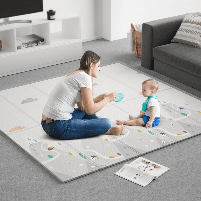 Baby Play Mat, 59x59 Foldable & Reversable Large Baby Mat, 0.4 Thick  Waterproof Foam Play Mat, Baby Activity Tummy Time Mat 