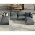 thumbnail image 3 of Roomy Homy Modular Sectional Sofa, 152 Inches Down Filled Sectional Sofa, 6 Seats U Shaped Cloud Couch with Chaise, Ottoman, Oversized Couch for Living Room, Grey Linen Couch Set, 3 of 5