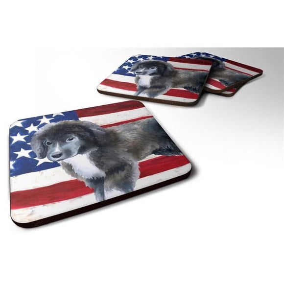 Carolines Treasures BB9699FC Newfoundland Puppy Patriotic Foam Coaster, 3.5 x 3.5 in. - Set of 4