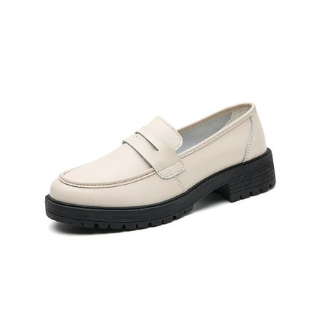 

Woobling Ladies Loafers Comfort Flats Non-Slip Leather Shoes Party Casual Shoe Lightweight Loafer Slip On Retro Beige 6