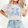 thumbnail image 4 of Easter Shirt for Women Floral Pattern Twin Bunnies Graphic Tee Short Sleeve Crewneck Casual Fit Festival Apparel Spring Holiday Gift For Her, 4 of 5