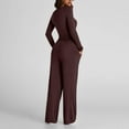 thumbnail image 4 of Women's 2 Piece Sets Fall Long Sleeve Cropped Top and Wide Leg Pants Casual Crew Neck Shirt Outfits Suits (Wine 2XL), 4 of 6
