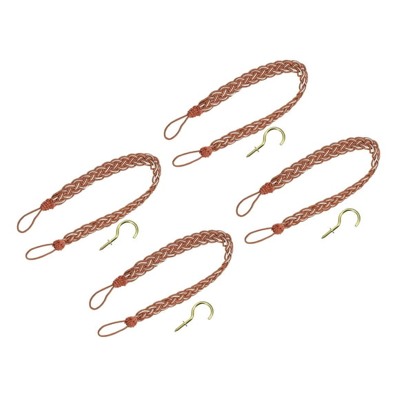 Uxcell 4Pack 58cm/23" Curtain Tiebacks Braided Drapery Holdback Holder, Red Brown