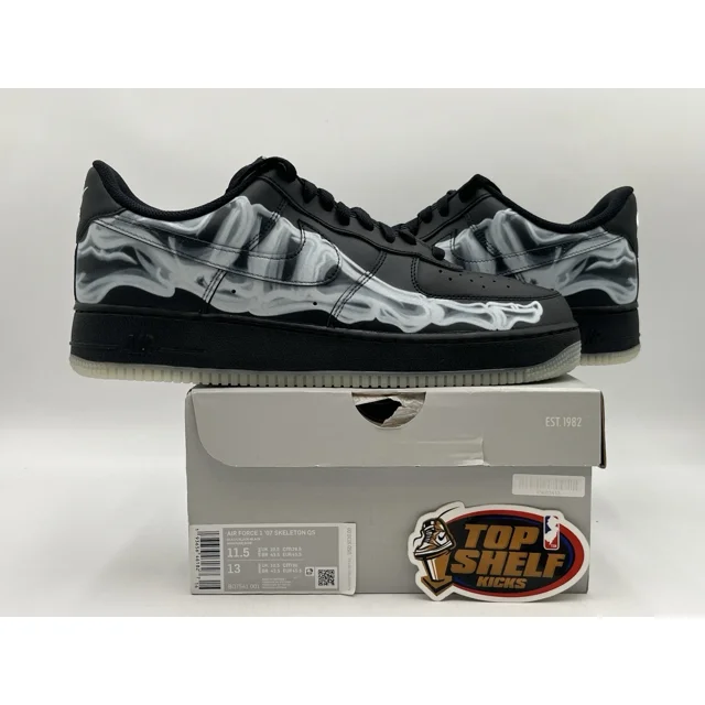 DS New Ni&ke Air Force 1 Low 07 QS Black Skeleton 2019 Size 11.5 Authentic OG
