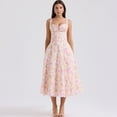 thumbnail image 4 of Women's Pink Floral Lace Trim Spaghetti Strap Midi Dress Sweetheart Corset Waist A‑Line Vintage Party Wedding Guest Dress, 4 of 7