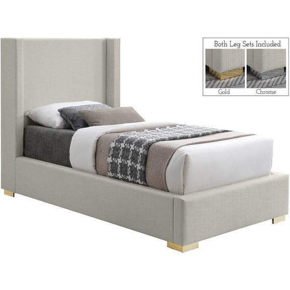 Meridian Furniture Royce Beige Linen Textured Fabric Twin Bed