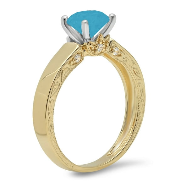 1.06 ct Round Cut Simulated Turquoise Solitaire Engagement Ring for Women in 18K Yellow/White Gold