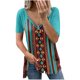 thumbnail image 1 of Mujeres Casual Retro Western Aztec Print manga corta étnica cuello en V cremallera camisetas Tops Fridja  hjk5363, 1 of 1