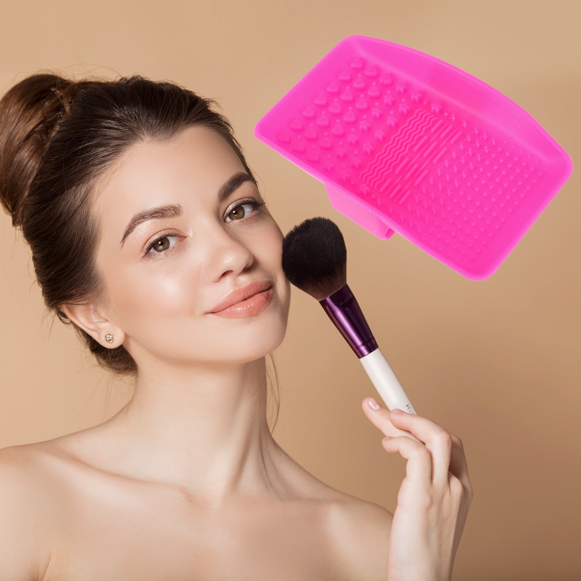 Unique Bargains 1Pc Square Makeup Sponge Brush Cleaner for Quickly Cleaning Rose Red