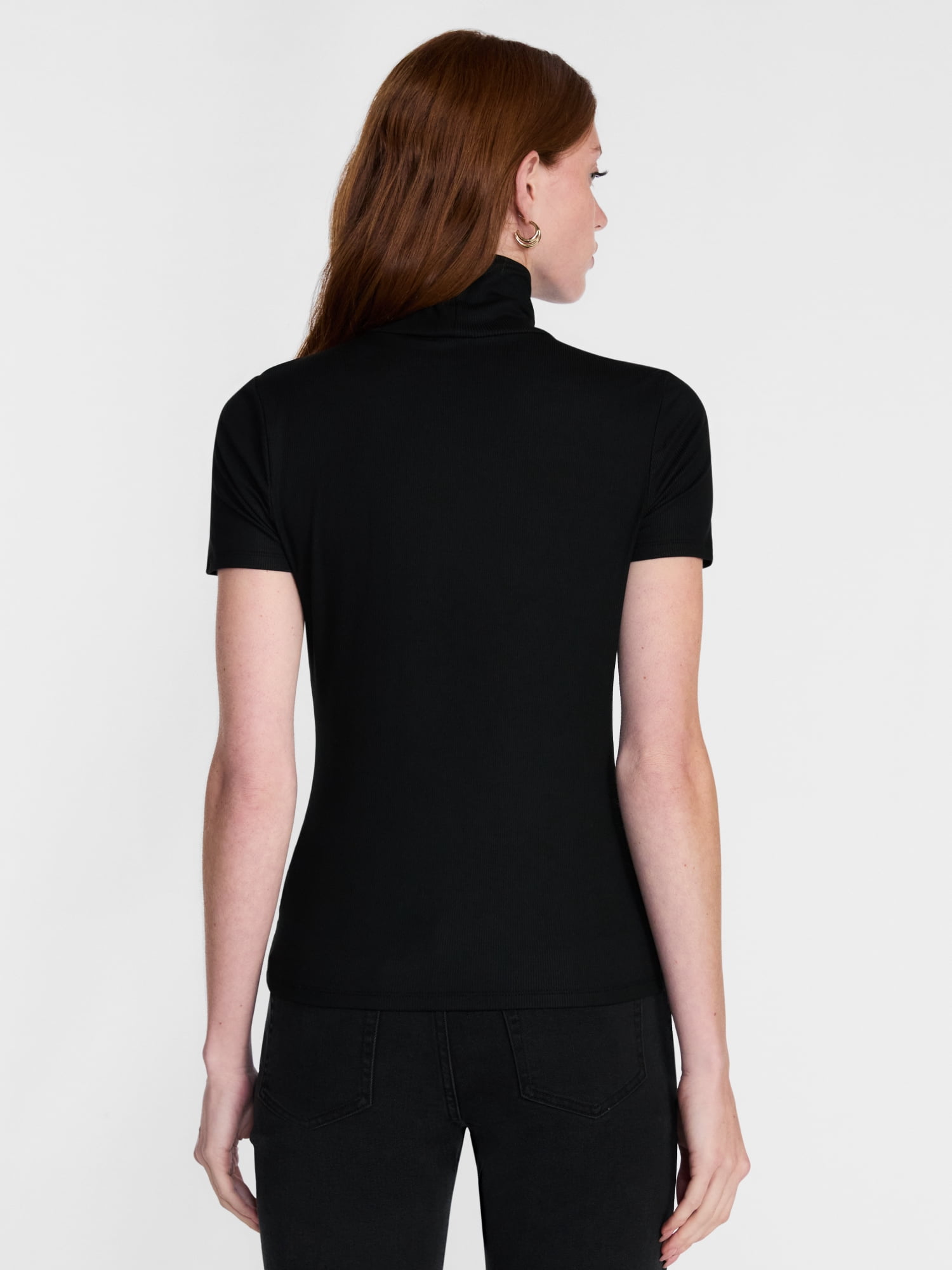 Scenario Women's Turtleneck Top with Short Sleeves, Sizes XS-XXXL