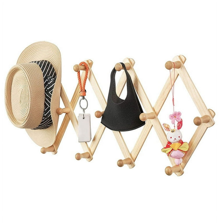 FNNMNNR 10 Hook Torched Wood Wall Mounted Expandable Wooden Hat Mug Coat Office Accordion Peg Coat Rack Hanger 1 Pack Walmart