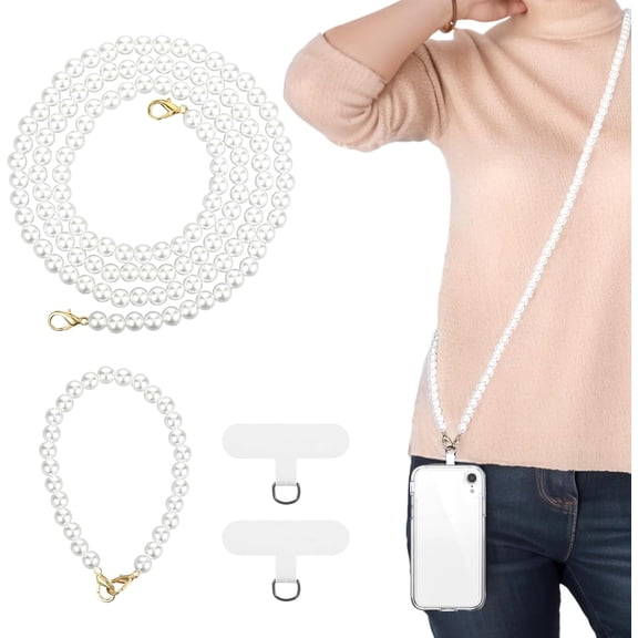 2 count Phone Lanyard, Beaded Phone Strap Crossbody, Beaded Cell Phone Chain Wristlet, Anti- Detachable Women Cellphone Lanyards with 2 Tether Tabs for Phones Bag Purse