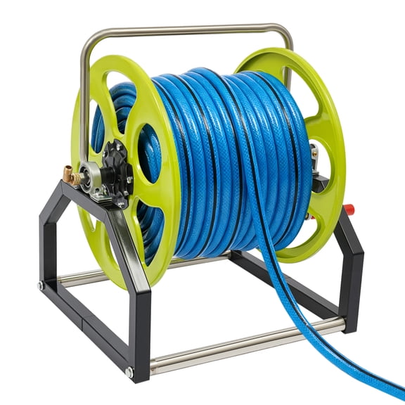 Miumaeov Rolling Garden Hose Reel Stand Vertical Hose Reel Cart Heavy Duty Metal Hose Reel w/360° Rotatable Nozzle for 0.55” Hose, Holds up to 300-Feet