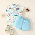 thumbnail image 2 of TOWED22 Toddler Baby Boy Summer Outfit 1-5T Baby Boy Clothes Short Sleeve T-Shirts Top + Shorts 2Pcs Boy Clothing Casual Set(Sky Blue,12-18 Months), 2 of 7