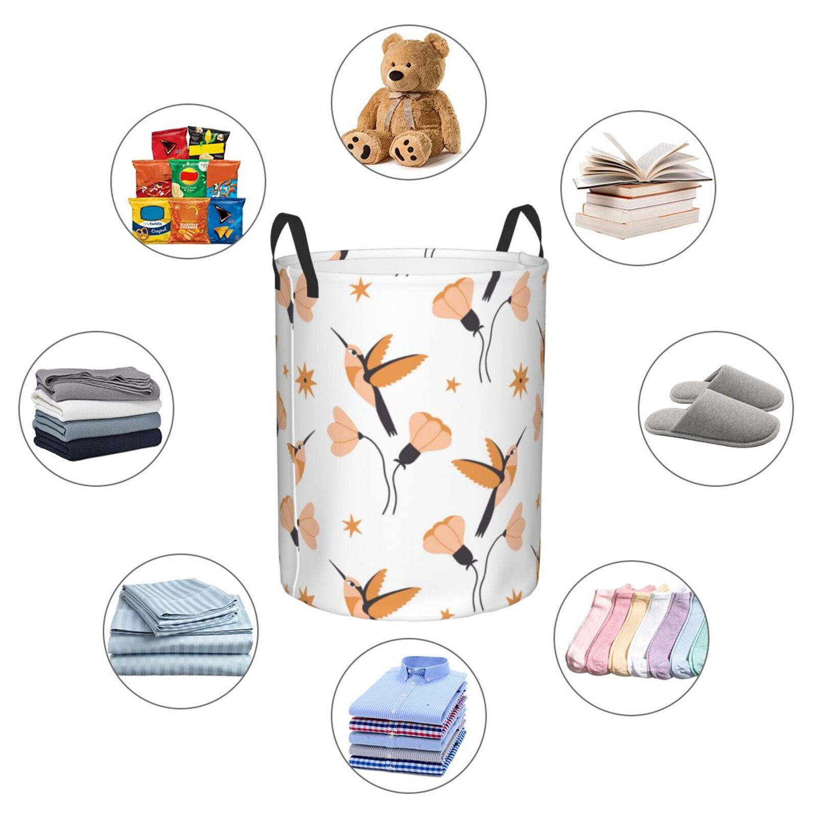 Large Laundry Basket with Handles - Simple Hummingbird Flower Kids Baby Dirty Clothes Laundry Hamper for Bedroom Aesthetic