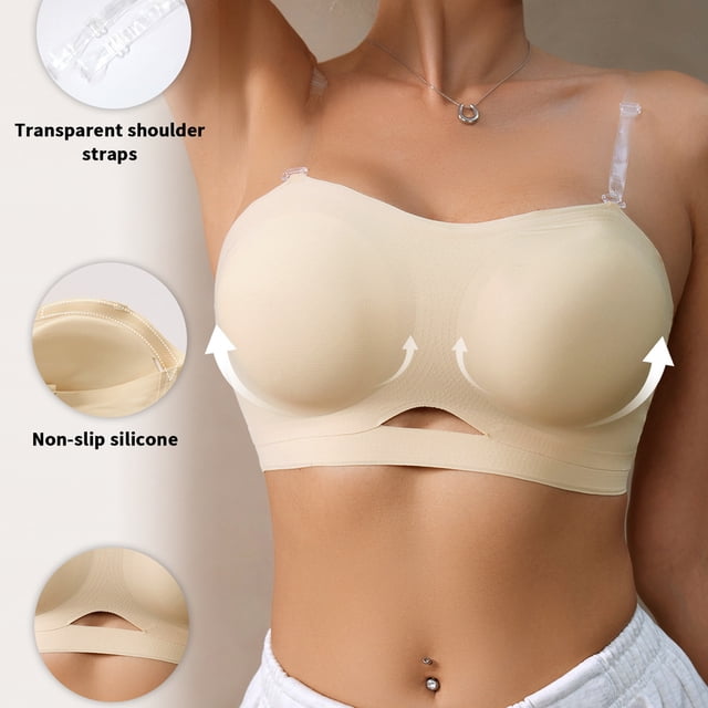 Women's Solid Color Strapless Tube Top Bra with Side Buckle Adjustable Elastic Band for Daily Wear