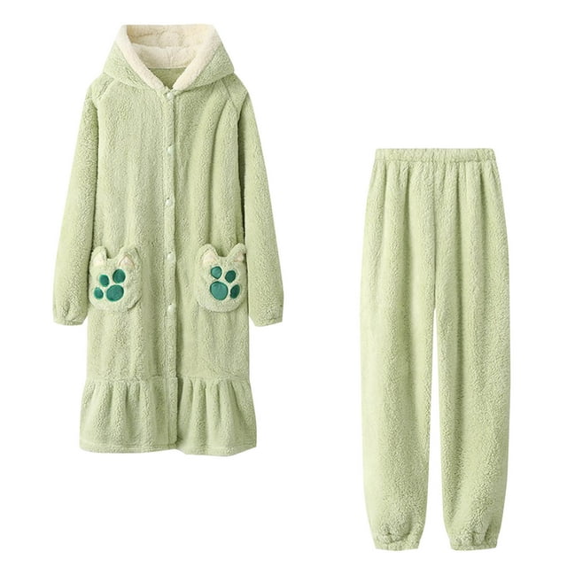 Wancir Women's Plush Hooded Robe - Long Fleece Bathrobe with Pockets, Soft and Cozy Loungewear Robe