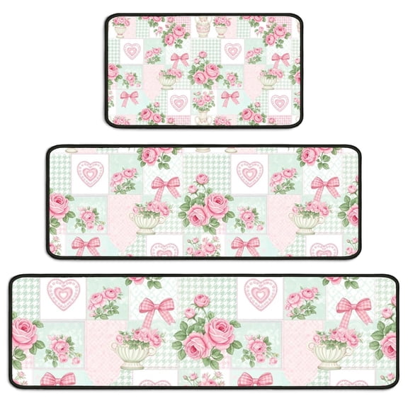 Pioneer Flower Floral Print Pattern Kitchen Rugs Sets Of 3,Kitchen Runner Rugs Non Skid Washable,Decorative Kitchen Floor Mats for Kitchen,Sink,Laundry,17X30 Inch 17X47 Inch 17X59 Inch