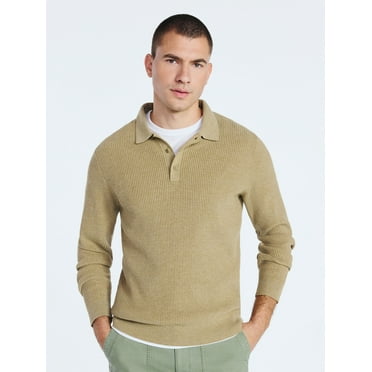 Free Assembly Men's Cozy Yarn Polo Sweater with Long Sleeves, Sizes S-3XL