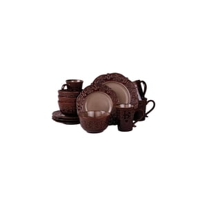 Elama Salia 16-Piece Stoneware Dinnerware Set, Beige