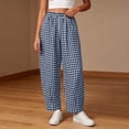 thumbnail image 4 of Iyufng Checkered Wide Leg Pants for Women Loose Casual Pants, Elastic Waistband with Pockets, 4 of 6