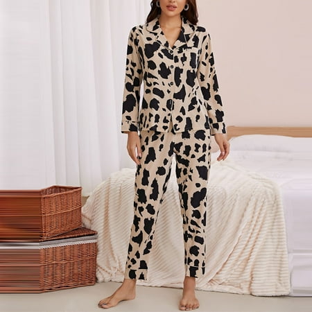 

Munlar Robes For Women Christmas Loungewear For Family Womens Fashion Milk Print Home Wear Pajamas Two-Piece Suit Long Sleeve Pants Pajama Set Homewear