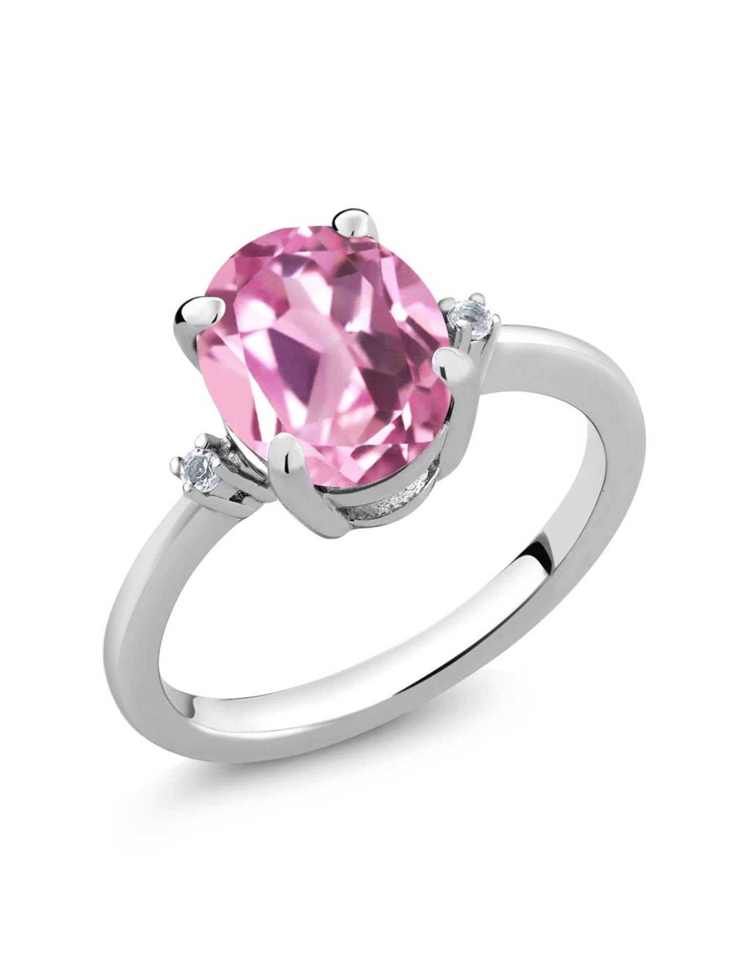 Gem Stone King 1.04 Ct Pink Created Sapphire White Created Sapphire 925 Sterling Silver Ring 