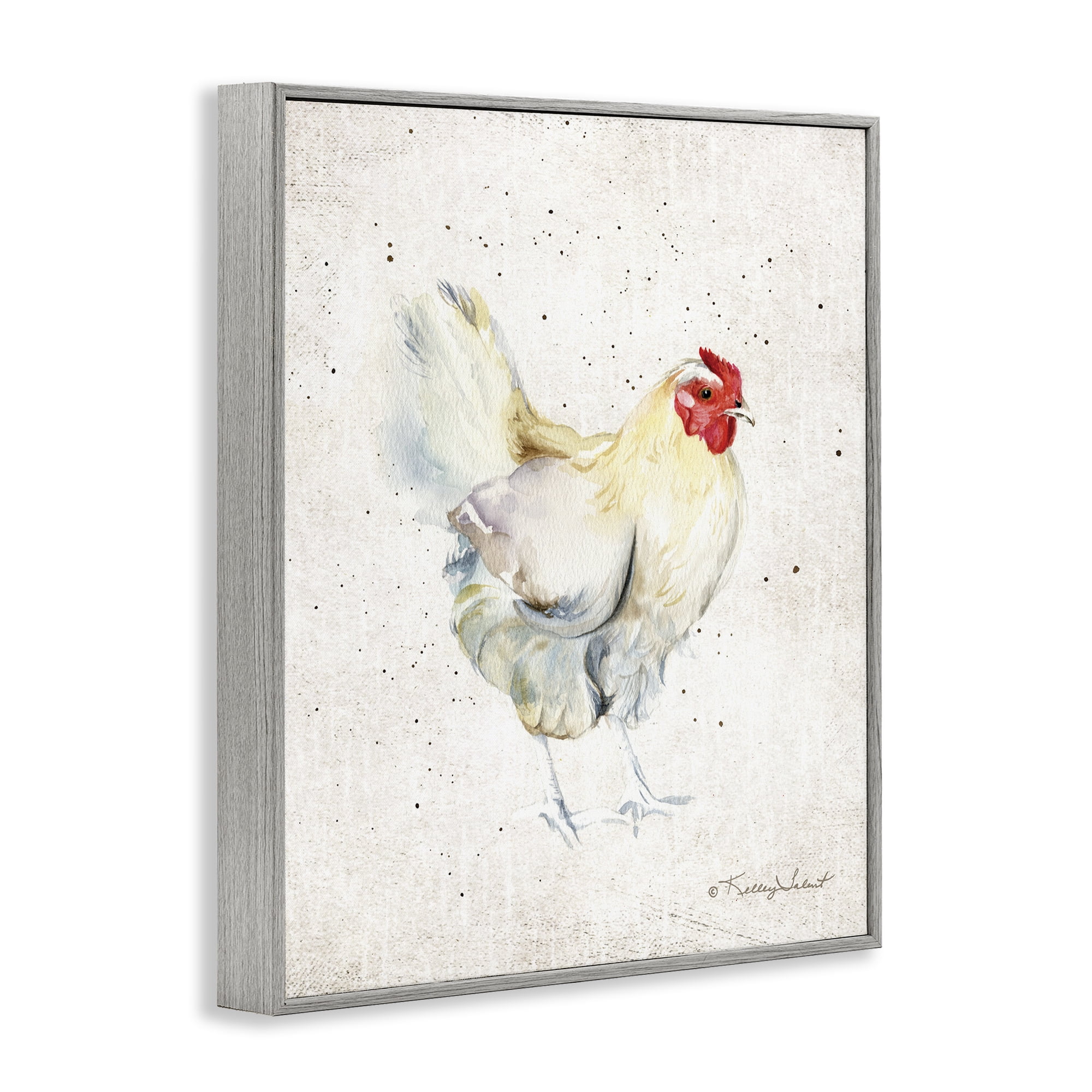Stupell Industries Chicken with Speckled Paint Animals & Insects Painting Gray Framed Art Print Wall Art, 16 x 20