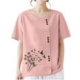 thumbnail image 4 of Homenesgenics Womens Tops under $5 Women Casual and Linen Round-Neck Tops Printed Short Sleeve Button T-shirt Blouse Pink XXL, 4 of 7