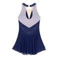 thumbnail image 6 of iEFiEL Womens Rhinestone Figure Skating Dress Chiffon Illusion Deep V-neck Ballet Lyrical Leotard Dance Dress Navy Blue XXL, 6 of 7