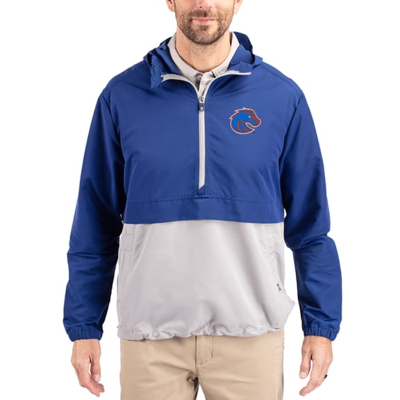 Men's Cutter & Buck Blue Boise State Broncos Charter Eco Recycled Half-Zip Anorak Jacket