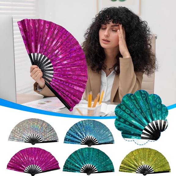 ACDANC Clap Fans for Line Dancing, Boots on the Ground Hand Fans, Large Holographic Folding Popping Fans, Foldable Art Holding Colors Hand Fans for Party, Dance Enthusiasts Gift