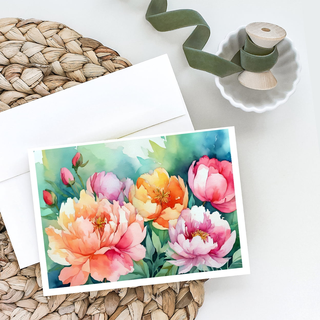Indiana Peonies in Watercolor Greeting Cards and Envelopes Pack of 8 7 in x 5 in