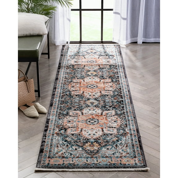 Well Woven Lycie Black Pink Vintage Oriental Medallion Boho Rug (2'7" x 9'10" Runner)
