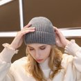 thumbnail image 4 of Autumn and winter outdoor solid color hedging flanging wool small hat dome knitted hat, 4 of 5