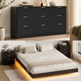 thumbnail image 2 of ASTUVIA 4-Piece Bedroom Set for Adult, Fluted King Floating LED Bed Frame with 2 Nightstands and Fluted 9 Drawer Dressers,Black, 2 of 10