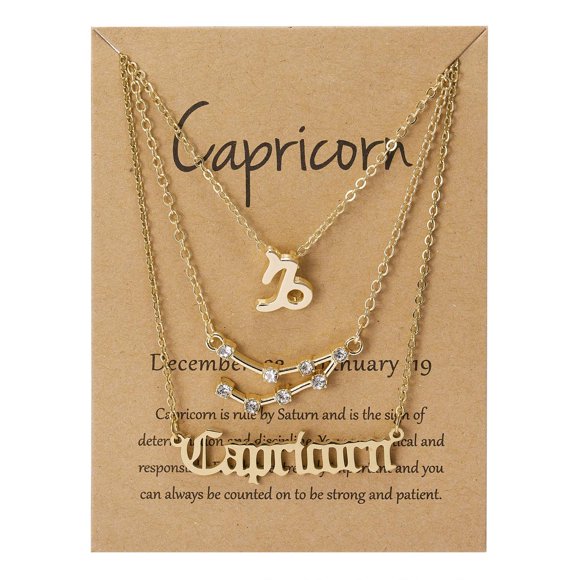 PONPRNGY 3Pcs Zodiac Plastic Gold Plated Necklaces for Women Girls Old English Necklace 12 Constellation Necklace Zodiac Sign Gifts for Women