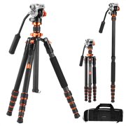 K&F CONCEPT 67"/1.7m Carbon Fiber Lightweight Camera Tripod with Hydraulic Video Tripod Head, Foldable, Detachable Single Leg, Metal Screw Lock