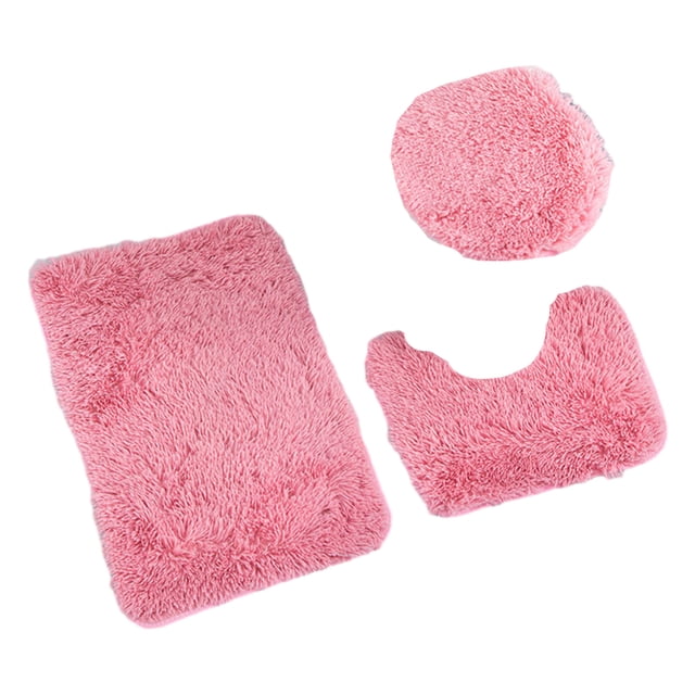 Cateissary Alfombra de baño de felpa suave de 3 piezas para suelo de baldosas, inodoro y respetuoso con el medio ambiente Juegos de accesorios de baño rosa