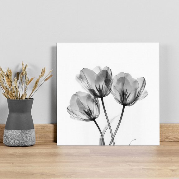 Grey Spring Tulip Floral Wall Art Painting on Canvas, Pastoral Flowers Watercolor Canvas Art Home Prints Wall Art Framed Modern Artwork for Living Room Bedroom Wall Decor 8x8in