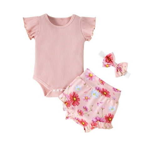 

Up to 30% off! Kukoosong Summer Baby Girl Clothes Fashion Cute Flowers Print Ruffles Short Sleeve Romper Shorts Pants Bow Suit Purple 18-24 Months