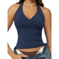 thumbnail image 2 of Women Halter Tank Tops Double Lined Basic Shirts Backless Y2K Trendy Going Out Tops Blue M, 2 of 7