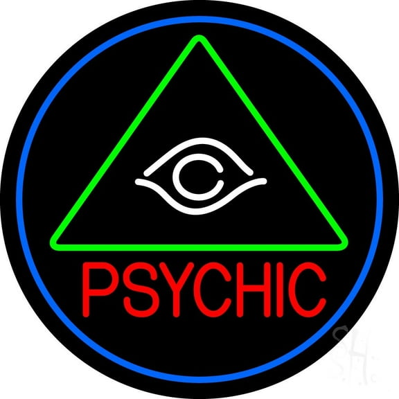Red Psychic With Logo Blue Border LED Neon Sign 18 X 18 - inches Black Square Cut Acrylic Backing, with Dimmer - Bright and Premium built indoor LED Neon Sign for Storefront.
