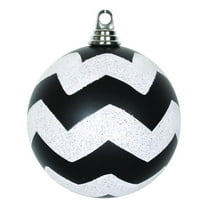Pemberly Row 6" Glitter Accents Chevron Ball Christmas Ornament in Black/White