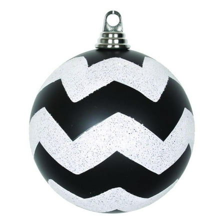 Pemberly Row 6" Glitter Accents Chevron Ball Christmas Ornament in Black/White