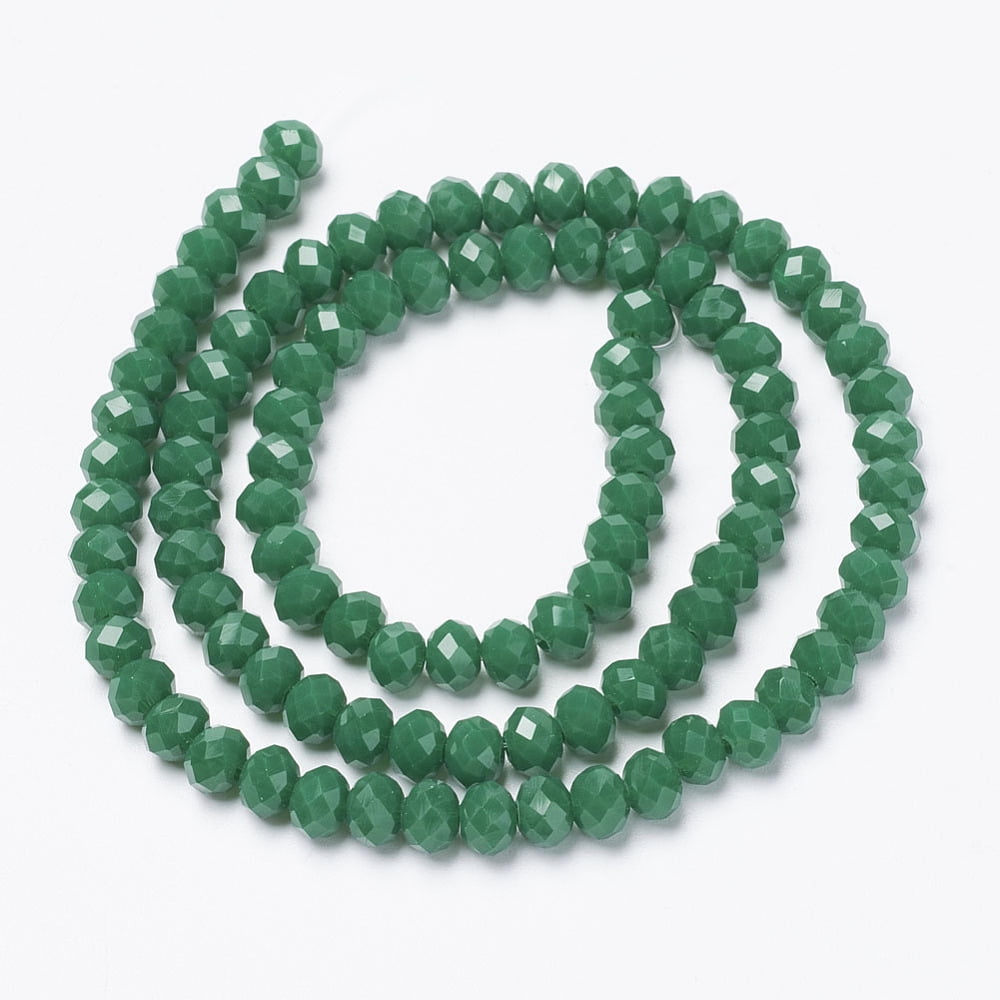 Opaque Solid Color Imitation Jade Glass Beads Strands Faceted Rondelle Green 8x6mm Hole: 1mm 60~62pcs/strand 39~40cm